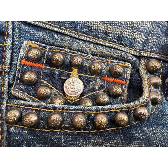 True Religion Joey Studded Jeans Size 26 Ultra Low Rise Y2K Flare Excellent Cond - Picture 6 of 12
